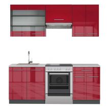 Cuisine Fame-Line, Bordeaux haute brillance/anthracite, 200 cm, pt Marbre Vicco