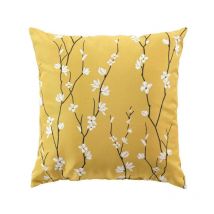 COJÍN 45 x 45 CM POLIÉSTER APLICACIÓN AMARILLO SAKURA ESTAMPADO