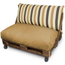 Happers - Cojín para Palets Toldotex Mostaza Set: Asiento 120x80x20 (liso) + Respaldo 120x45x25 (rayado) Mostaza