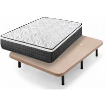Colchón Viscoelástico Origin + Base Tapizada Beige con 6 Patas de 25 cm, Medida: 135x190 cm