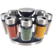 Cambridge Porta Spezie, 360 ° Portaspezie Girevole-8 Barattoli, Porta Spezie Salvaspazi, Acciaio Inossidabile, Vetro, Spezie, Erbe incluse, H121807