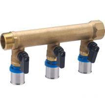 Colector Macho Hembra 3/4 Salidas para Multicapa a Prensar Quick Plomberie 3 salidas multicapa Ø20 con Válvulas
