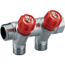 Colector Macho Hembra 3/4 con Grifos Válvulas Rojas Quick Plomberie 2 Salidas Macho 1/2