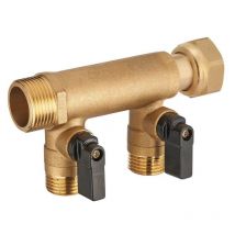 Collecteur à écrou libre m/f 20x27, 2 départs + vannes M15x21 - Quick Plomberie