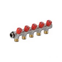 Colectores de distribución sanitaria 5 salidas rojas con grifo remoto integrado