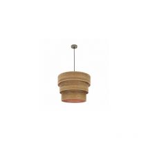 Fabrilamp - Suspension Triple Smile 3xe27 Cuir/Bois Foncé Regx50x50 Cm