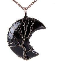 Collana Albero Della Vita Crescent Moon Filo Di Rame Avvolgere Pietre Preziose Naturali Pendente Cristalli e Pietre Curative Collana