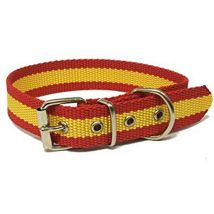Collar de perro bandera de España de nailon con refuerzo en piel 40 cms Collar de perro bandera de España de nailon con refuerzo en piel 40 cms