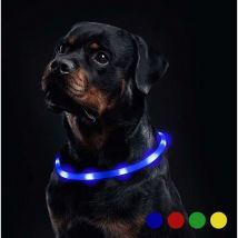 Collar para perros con luz LED resistente al agua y 20 horas de duración de luz continua. Recargable vía USB, dispone de 3 modos de iluminación.