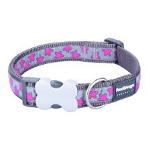 Bucklebone - Collar para Perro, diseño de Estrellas Rosas en Gris, Talla xs, 12 mm - Red Dingo