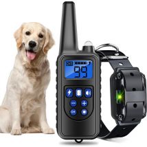 Ousudela - Collar de adiestramiento para perros recargable e impermeable con alcance de 800 m, descarga eléctrica, sonido, negro