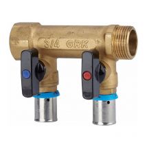 Collecteur avec vannes per à sertir GRK m/f - diamètre 16 mm - 2 sorties