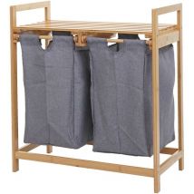 Hegele - Corbeille à linge HHG-731, bambou, 2 compartiments, 74x64x33cm, 70l, gris foncé
