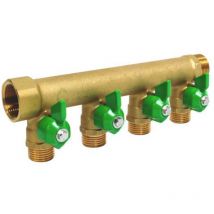 Fixoconnect - Collecteur distribution laiton FM3/4' Portée plate Mini-vannes 4 départs 1/2 302510208