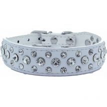 Collier de chien en cuir avec strass (Blanc l) Fei Yu