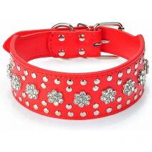 Collier de chien en cuir clouté (Rouge s) Fei Yu