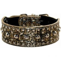 Collier de chien en cuir pu clouté (Gold Brown xs) Fei Yu