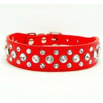 Collier de Chien en Cuir Strass (Rouge m) Fei Yu