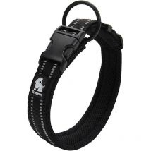 Collier de Chien Réfléchissant Réglable Nylon Solide Confort rembourré Colliers Pet Classic (Noir,3XL)