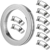 Minkurow - Collier De Serrage Collier à Vis Sans Fin En Acier, Sangle Collier De Serrage Avec Attaches Longueur De 3,5m Et 8 Pcs Sangles