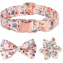 Collier pour Chien avec Noeud Papillon Détachable et Motif Floral Gravé, Collier pour Chien avec Boucle en Or Rose, Moyens Grands Chiens en 3 Styles