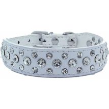 Collier pour chien en cuir avec strass (Blanc xs) Fei Yu