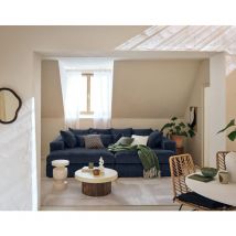 Collins - canapé droit 4 places avec double méridienne - assise profonde - en velours texturé - bleu