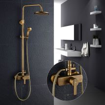 Colonna da Doccia Retro Spazzolato Ottone con Miscelatore con Rotondo Soffione e Doccetta Angolo Regolabile e Altezza Regolabile - Auralum