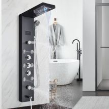 Colonna Doccia Nero Idromassaggio con Miscelatore, Pannello Doccia Acciaio Inox, Doccia Soffione Colonna con Miscelatore da Massaggi Nero Soffione