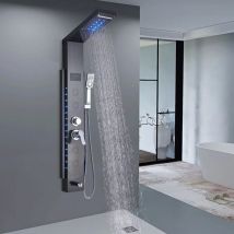 Suguword - Colonna Doccia Nero Idromassaggio con Miscelatore, Pannello Doccia Acciaio Inox, Doccia Soffione Colonna con Miscelatore da Massaggi,