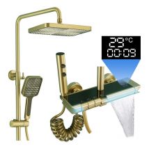 Esip - Colonna Doccia Termostatica, Display Digitale Colonna Doccia 4 Funzioni Set Doccia Kit Doccia con Soffione e Doccetta 3 Modalità, Miscelatore