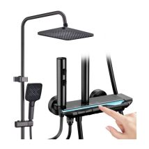 Colonna Doccia Sistema Doccia Display Digitale Led Set Doccia Con Mensola Termostatica Da 25 Cm Corpo In Rame Raffinato Grigio Scuro