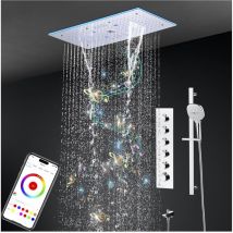 Colonna Doccia Termostatico Musicale, led 64 Colori Bluetooth Kit Doccia Colonna Doccia da incasso con 600 300mm 9 Funzioni Soffione Doccia a