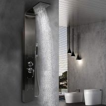 Skecten - Colonne douche en acier inox 304 avec mitigeur, Panneau douche multifonctionnel 4 fonctions, douche cascade et hydromassante, noir