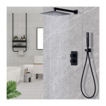 Ubeegol - Encastré Ensemble de Douche Thermostatique 38°C Système de Douche Noir Douche Encastré Douche de Tête 12 Pouces