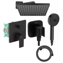 Colonne de douche encastrée mécanique Hansgrohe Vernis Shape Douche de tête Vernis Shape Flexible Designflex Douchette Pulsify noir