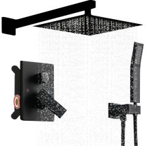 Ultrixe - Systèmes de Douche Noir Kit de Douche Complet Encastré avec Tête de Douche Carrée 8,0 pouces, Laiton&Acier Inoxydable, Douchette, Colonne
