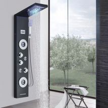 Zamery - Colonne de Douche Hydromassage Noir avec Affichage lcd,led Douche Pluie et 4 Grandes Buses Massants Système de Douche Multifonction en Acier