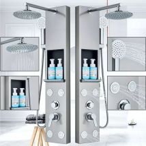 Zamery - Colonne de Douche Hydromassante avec Buses Massants Colonne Douche Murale Multifonction Panneau de Douche avec étagère pour salle de bains