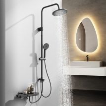 Colonne De Douche Noir En Inox Pour Baignoire, Ensemble Mitigeur De Douche Avec Étagère Intégrée, Hauteur Réglable(839-1164mm) Sans Percement 