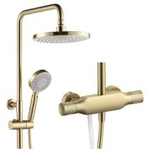 Esip - Duschsystem mit Armatur Gebürstetes Gold Duschset Regendusche Wandmontage Duscharmatur Set Höhenverstellbar Regendusche Set mit 23CM