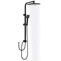 Colonne de Douche Noir Système de Douche avec Douchette Set Kit de Douche sans Mitigeur en Acier Inox Réglable en Hauteur