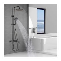 Detbom - Colonne de Douche Thermostatique Ensemble de Douche Noir Kit de Douche Ronde Système de Douche Hauteur Réglable en Acier Inoxydable