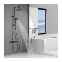 Detbom - Colonne De Douche Thermostatique Ensemble De Douche Noir Kit De Douche Ronde Système De Douche Hauteur Réglable En Acier Inoxydable