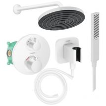 Colonne de douche thermostatique Hansgrohe Ecostat s Douche de tête Pulsify s Flexible Isiflex Douchette Pulsify e blanc mat
