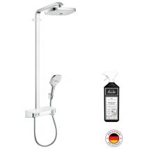 Colonne de douche thermostatique Hansgrohe Raindance Select e 300 avec mitigeur 30 cm blanc et chromée + nettoyant Briochin