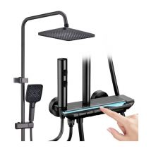 Ubeegol - Colonne de Douche Systeme de Douche avec led et Affichage Numérique Ensemble de Douche avec Étagère de 25 cm Corps en cuivre raffiné Gris