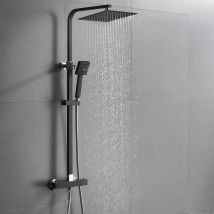 Auralum - Colonne de Douche Thermostatique Ensemble de Douche Noir Hauteur Réglable Set de Douche Noir avec Mitigeur Systeme de Douche Pluie pour