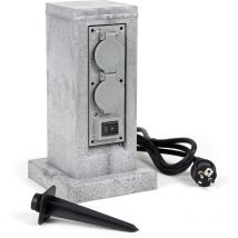 Xpotool - Wiltec Multiprise de jardin quadruple – 4 prises – 194 x 194 x 295 mm – Design colonne granit – en pp – avec Câble 1,5 m et Capteur