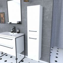 Aurlane - Colonne de salle de bain blanche 30x35x150 cm - 2 portes blanches poignees noir mat - structura P015